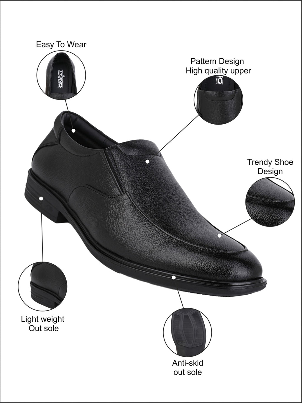 Men's Black Leather Formal Slip-On Shoes for Office Wear