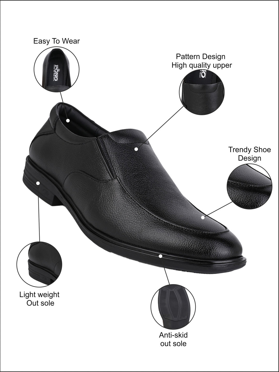 Men's Black Leather Formal Slip-On Shoes for Office Wear