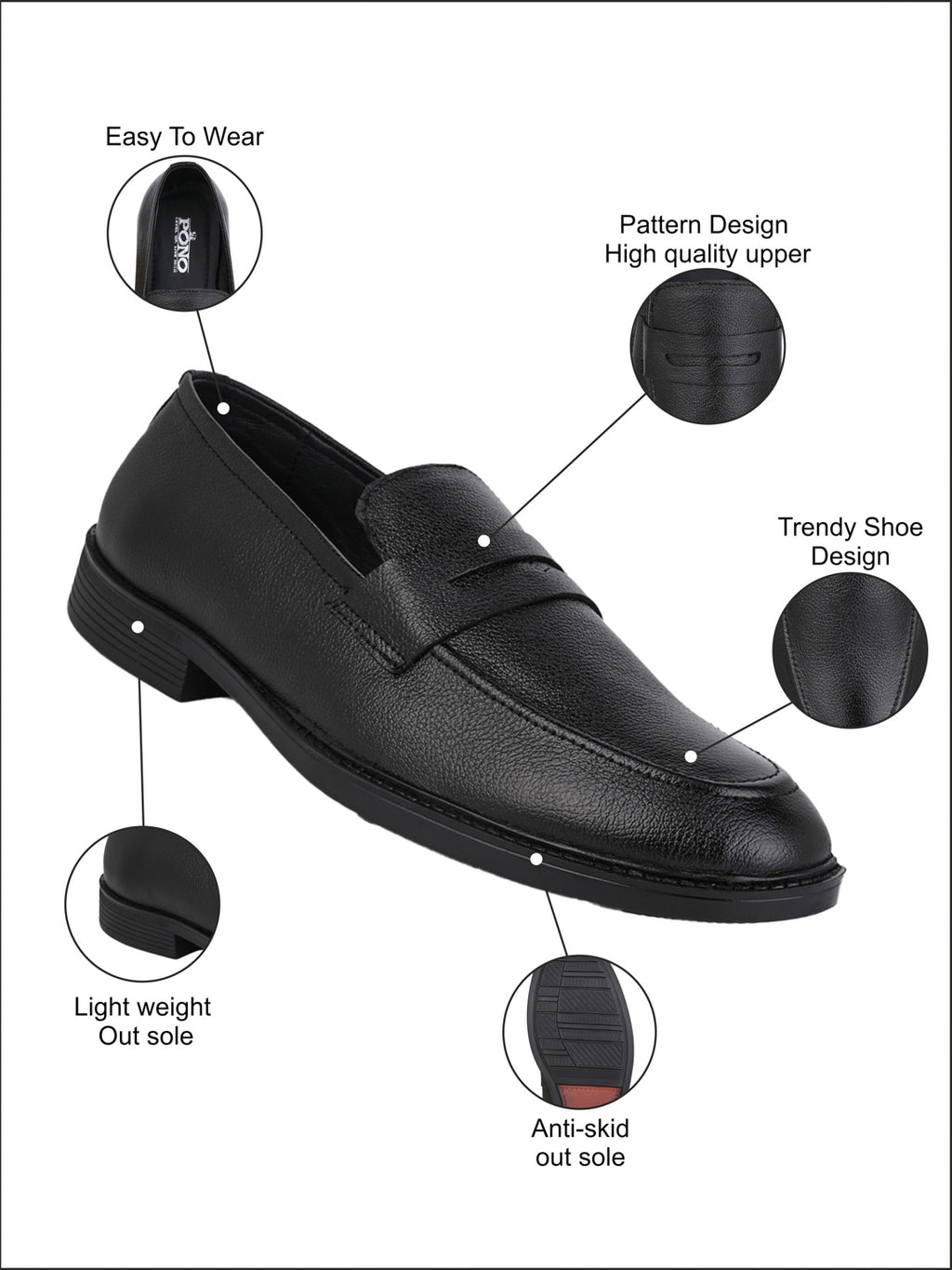 Men's Black Leather Penny Loafers for Office & Formal Wear