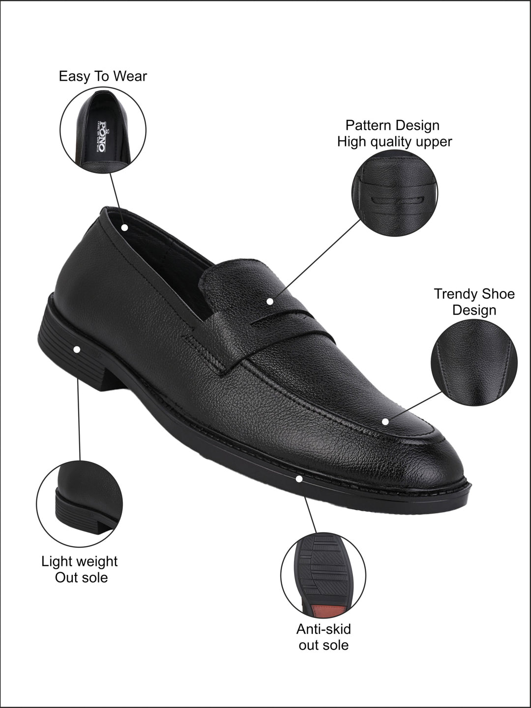 Men's Black Leather Penny Loafers for Office & Formal Wear