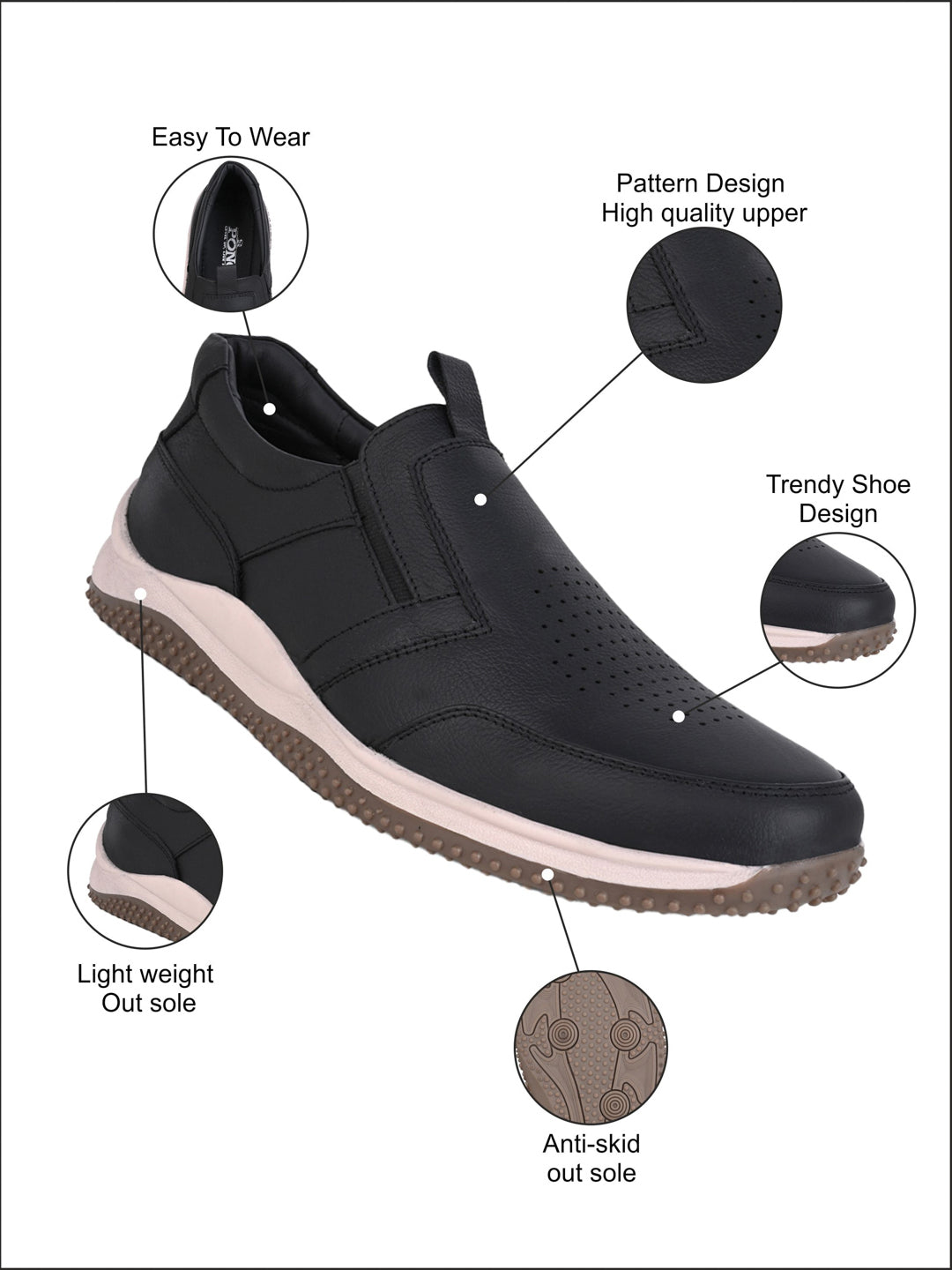 Men's Black Leather Slip-On Casual Sneakers