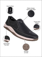 Men's Black Leather Slip-On Casual Sneakers with Contrast Stitching