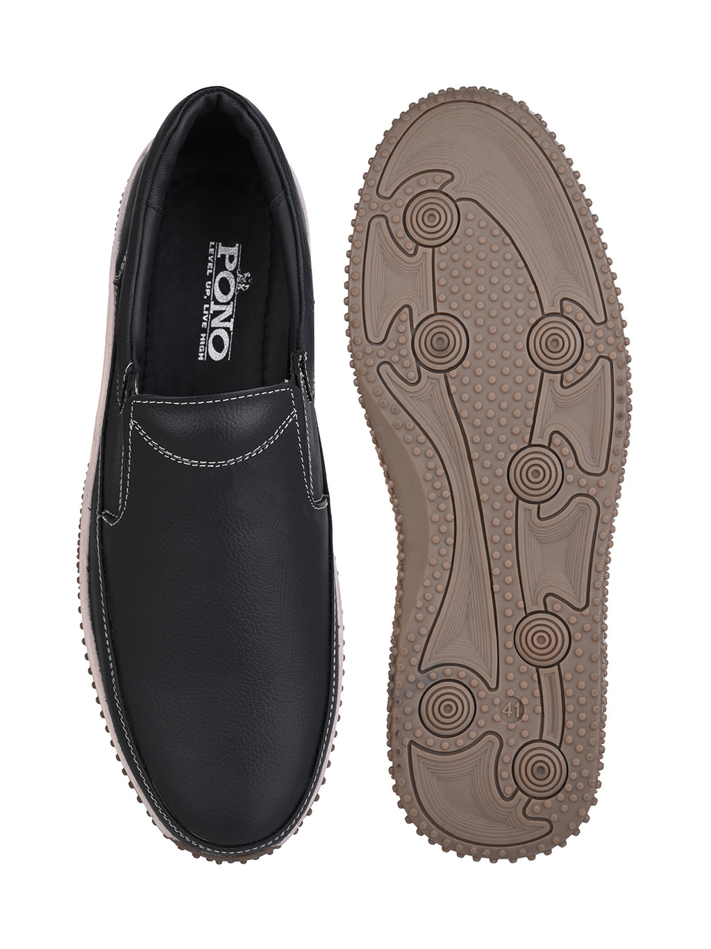 Men's Black Leather Slip-On Casual Sneakers with Contrast Stitching
