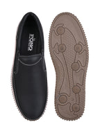 Men's Black Leather Slip-On Casual Sneakers with Contrast Stitching