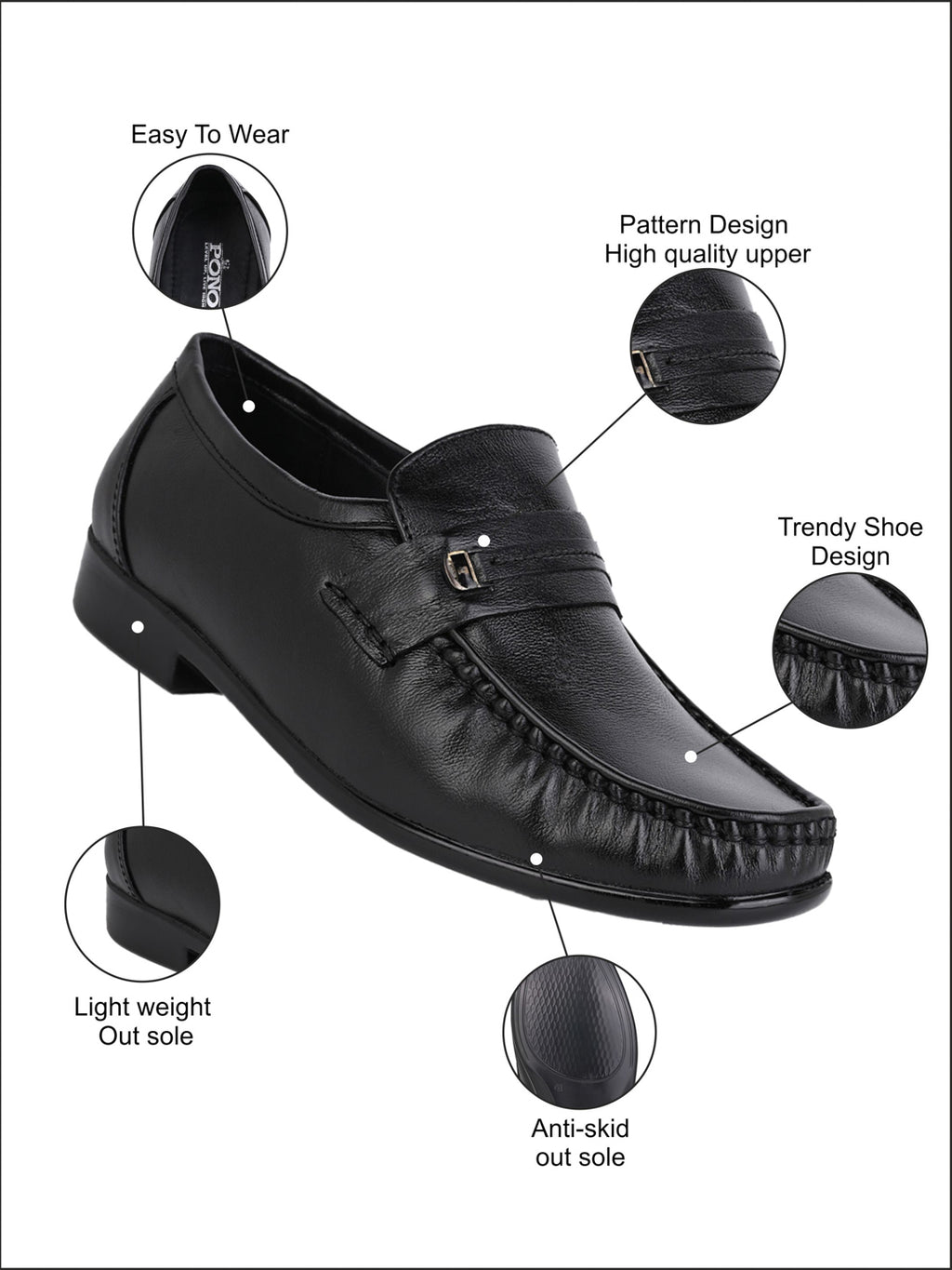 Men's Black Leather Formal Loafers with Buckle Detail