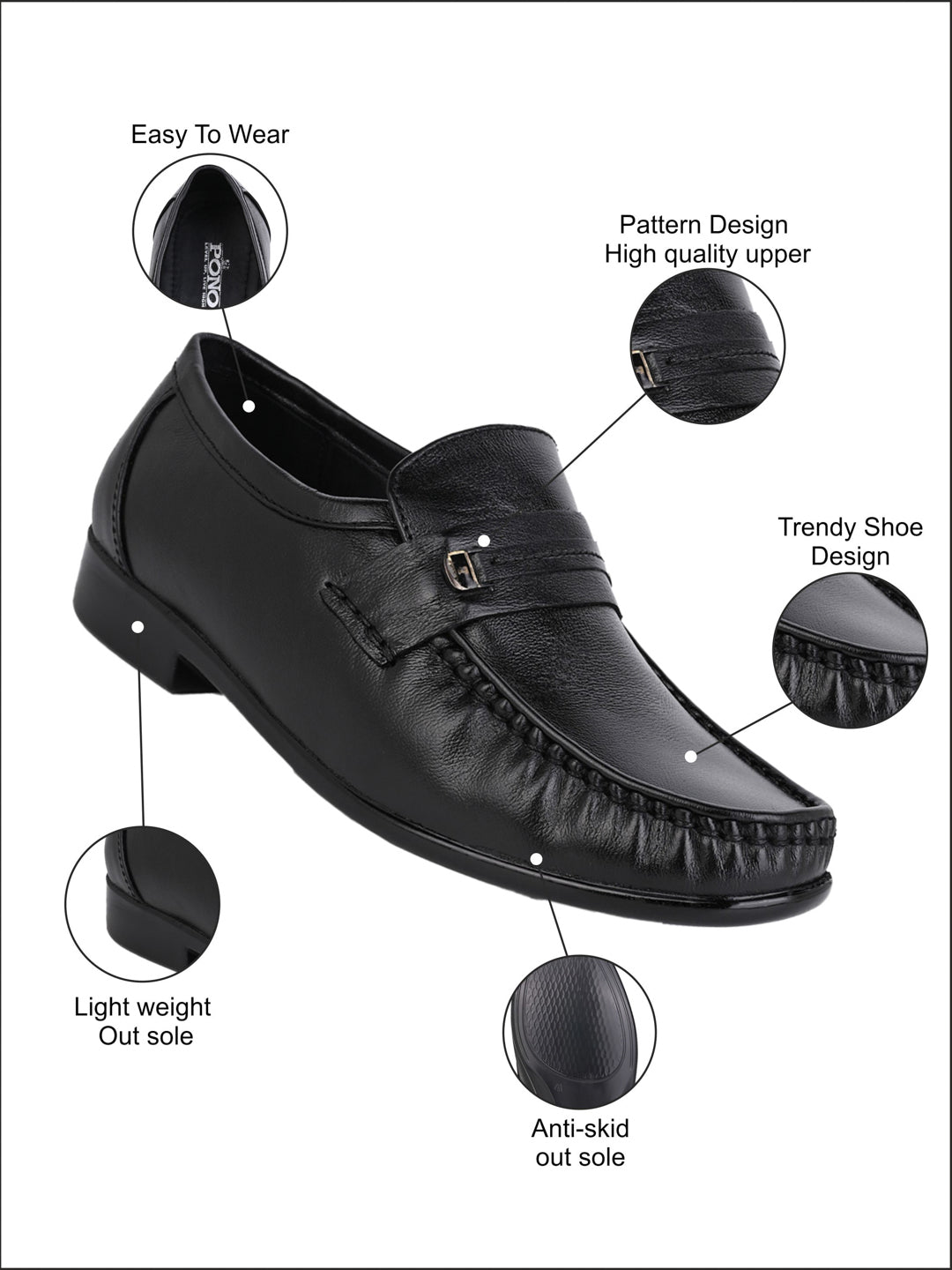 Men's Black Leather Formal Loafers with Buckle Detail