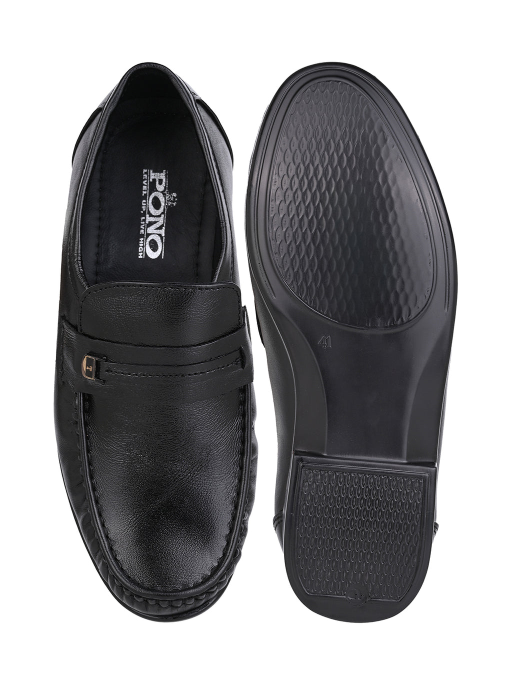 Men's Black Leather Formal Loafers with Buckle Detail