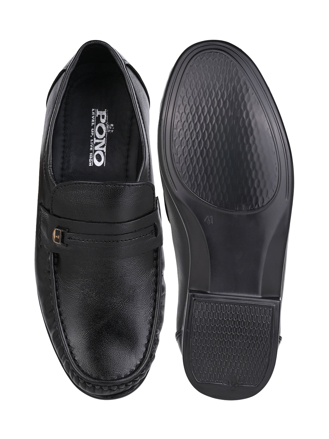 Men's Black Leather Formal Loafers with Buckle Detail