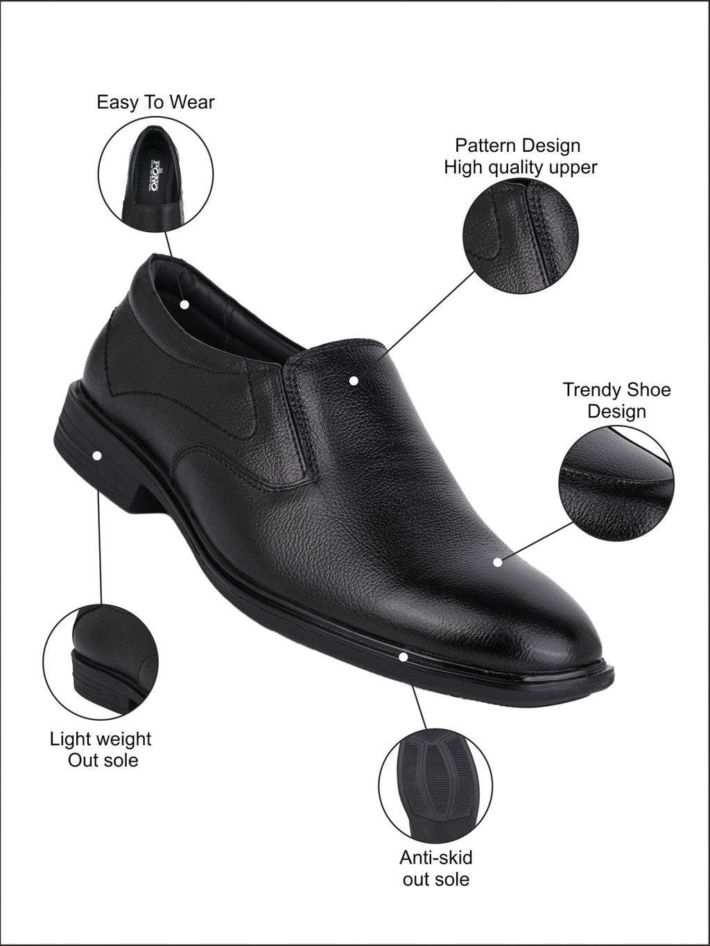 Men's Black Leather Formal Slip-On Shoes for Office Wear