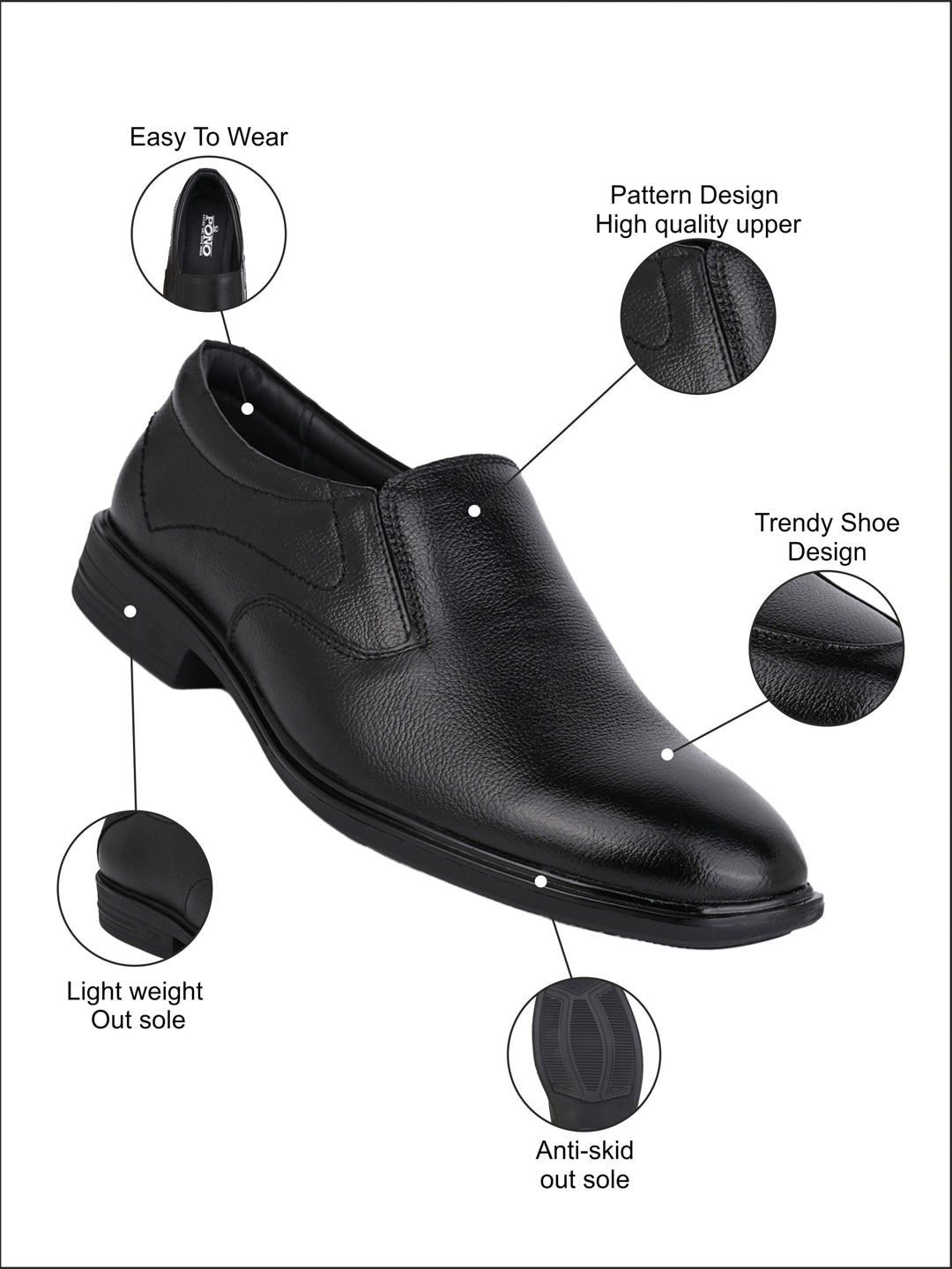 Men's Black Leather Formal Slip-On Shoes for Office Wear