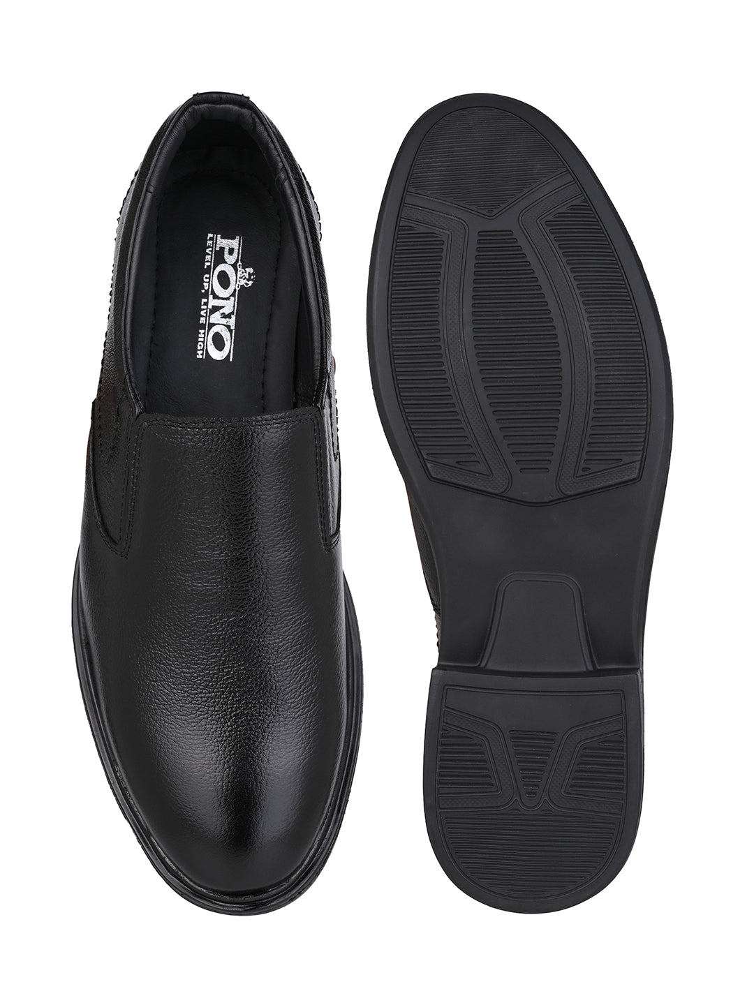Men's Black Leather Formal Slip-On Shoes for Office Wear