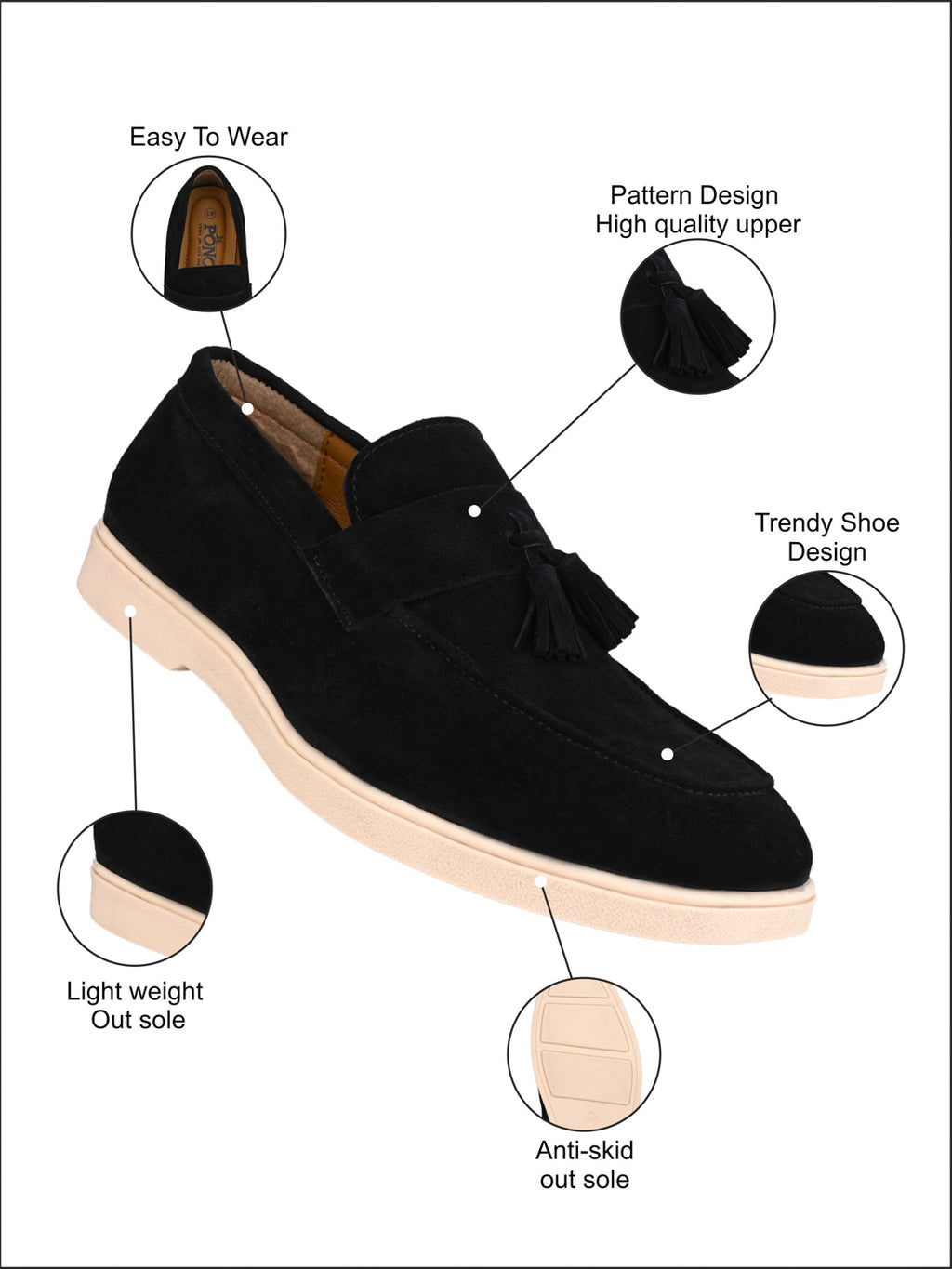 Men's Black Suede Leather Tassel Loafers