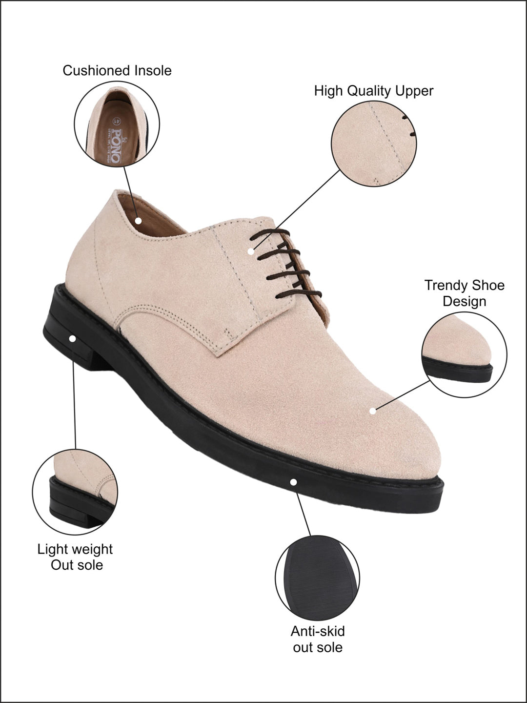 Men's Beige Suede Leather Derby Lace-Up Shoes