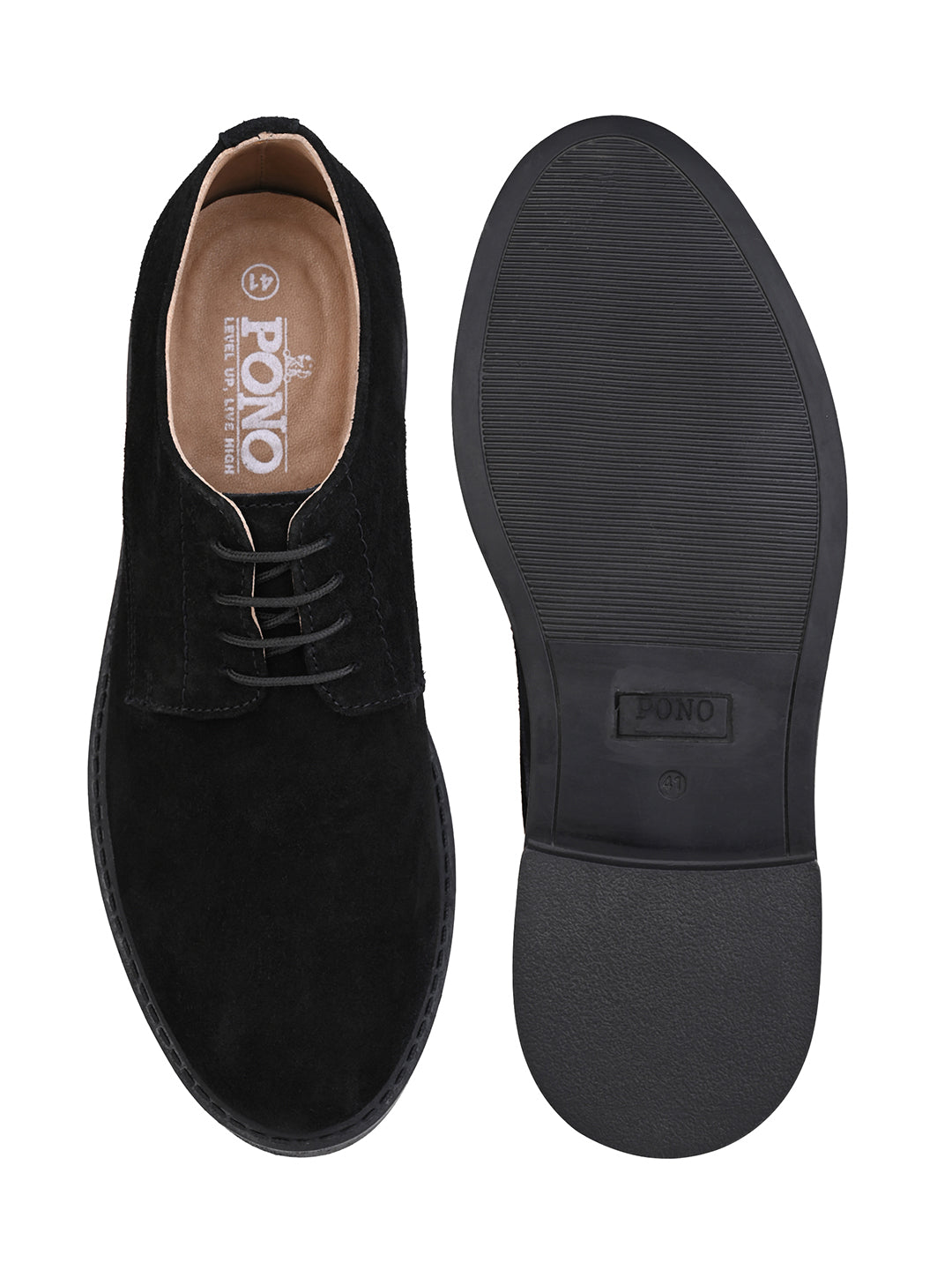 Men's Black Suede Leather Derby Lace-Up Shoes