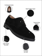 Men's Black Suede Leather Derby Lace-Up Shoes
