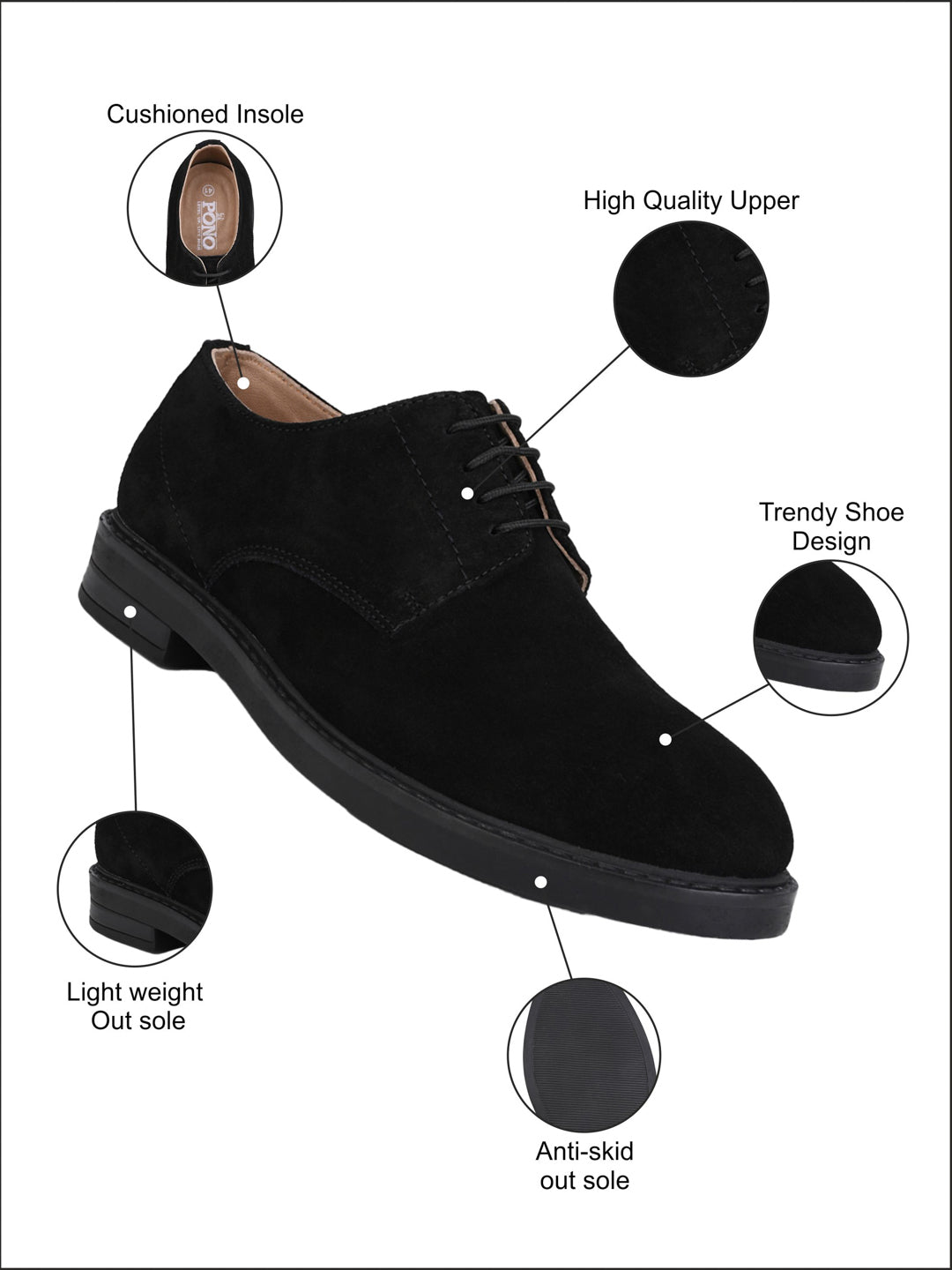Men's Black Suede Leather Derby Lace-Up Shoes