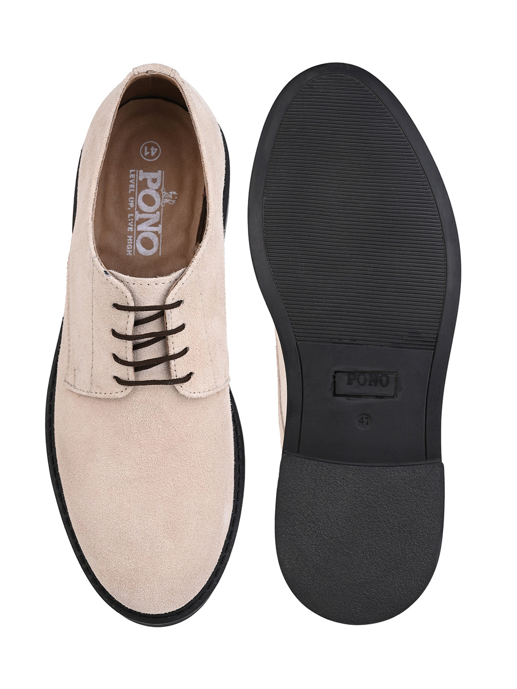 Men's Beige Suede Leather Derby Lace-Up Shoes