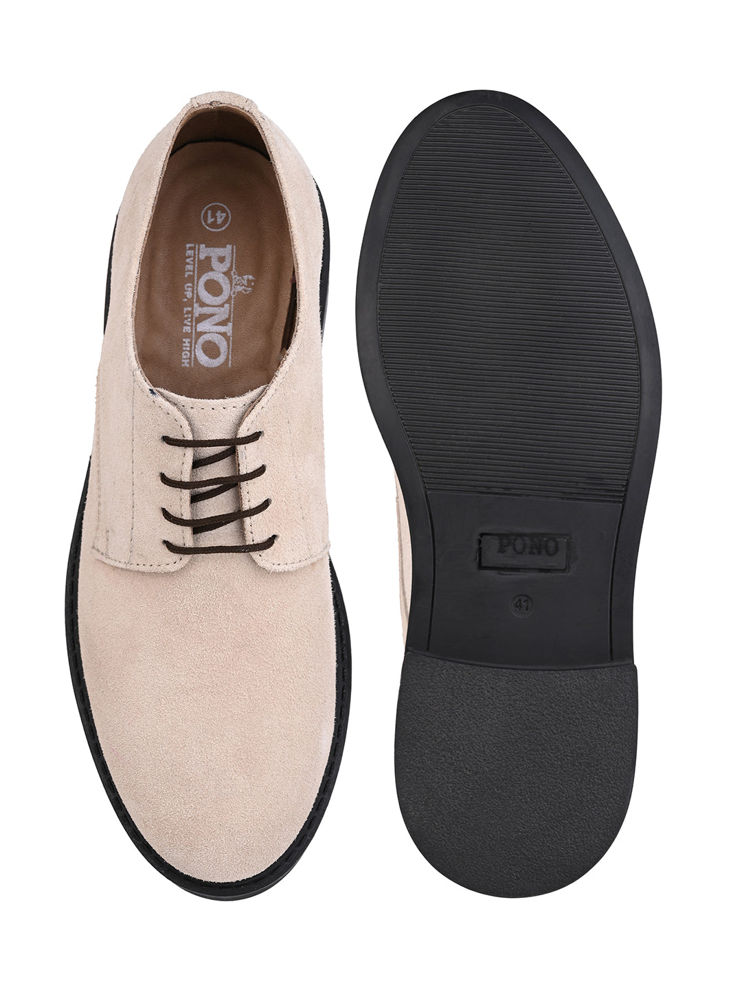 Men's Beige Suede Leather Derby Lace-Up Shoes