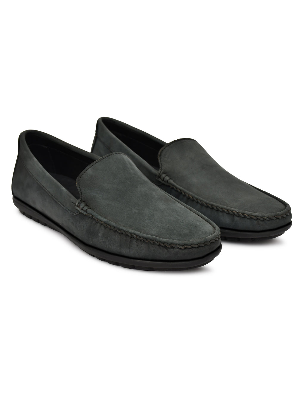 Men's Grey Nubuck Leather Slip-On Loafers