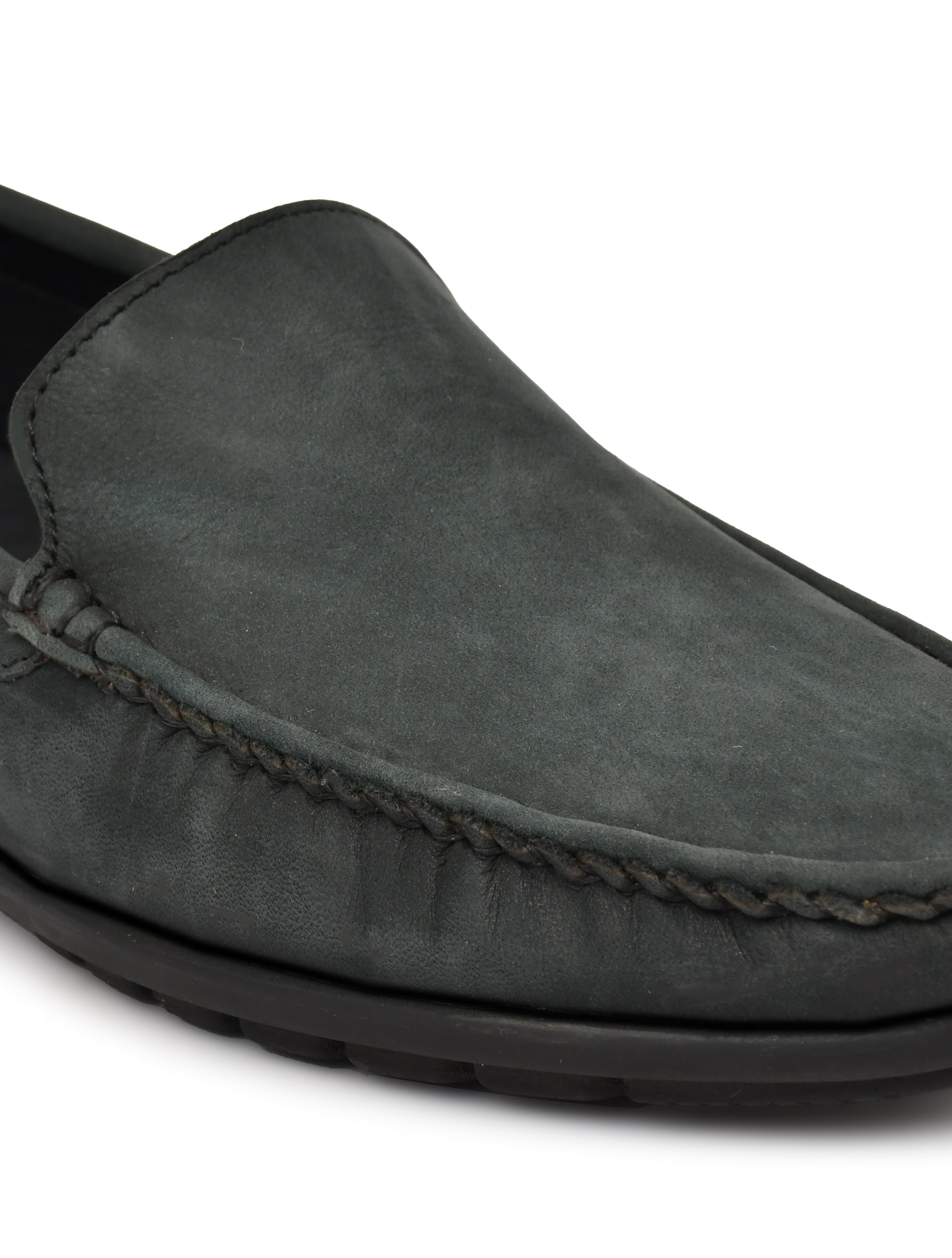 Men's Grey Nubuck Leather Slip-On Loafers