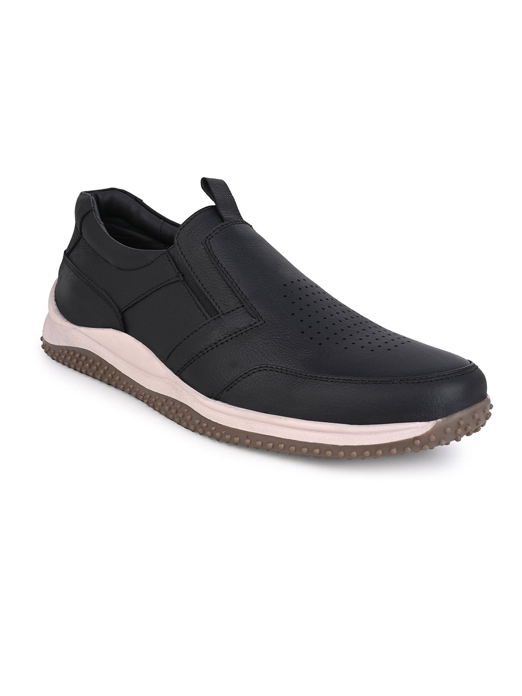 Men's Black Leather Slip-On Casual Sneakers
