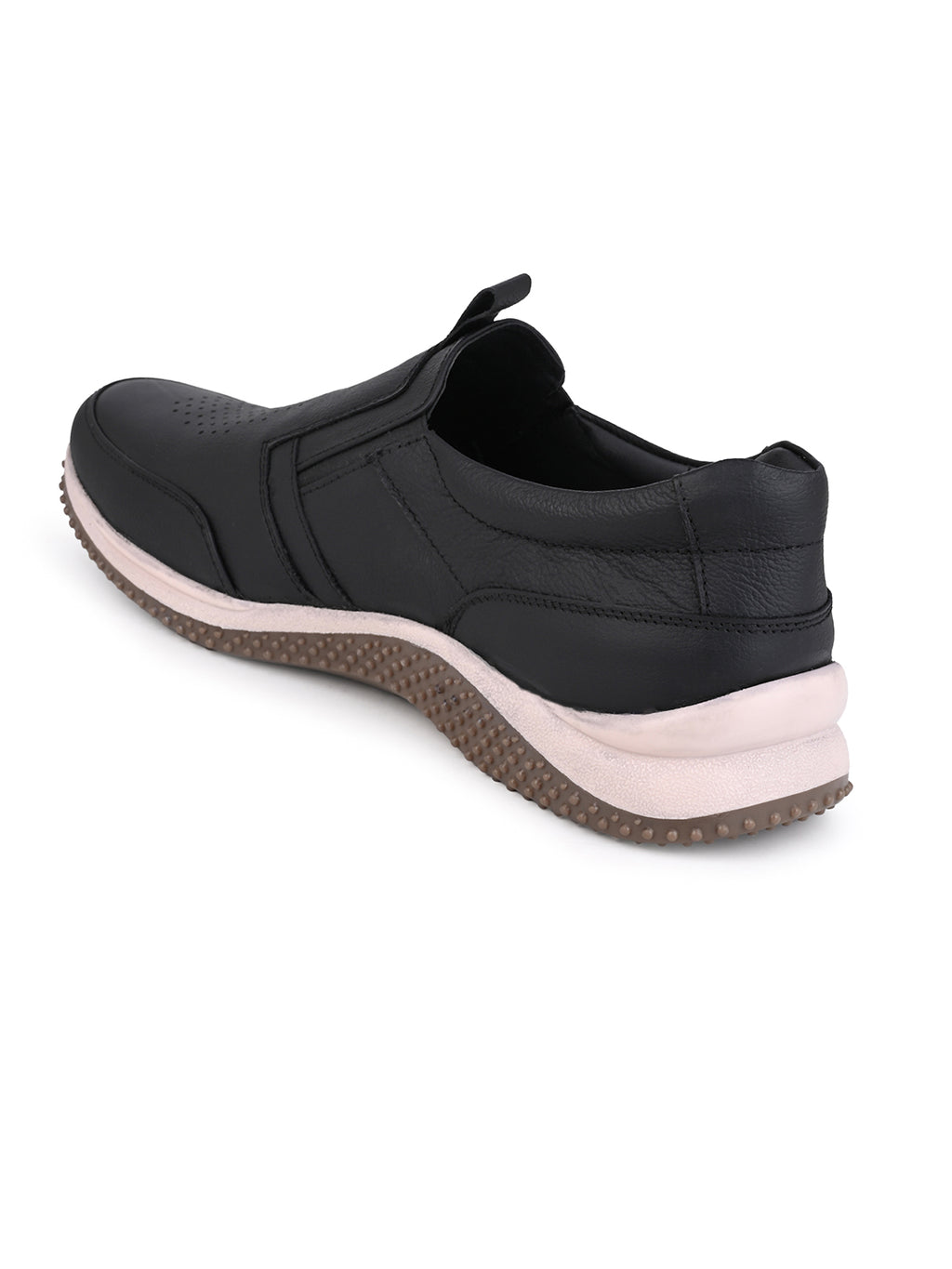 Men's Black Leather Slip-On Casual Sneakers