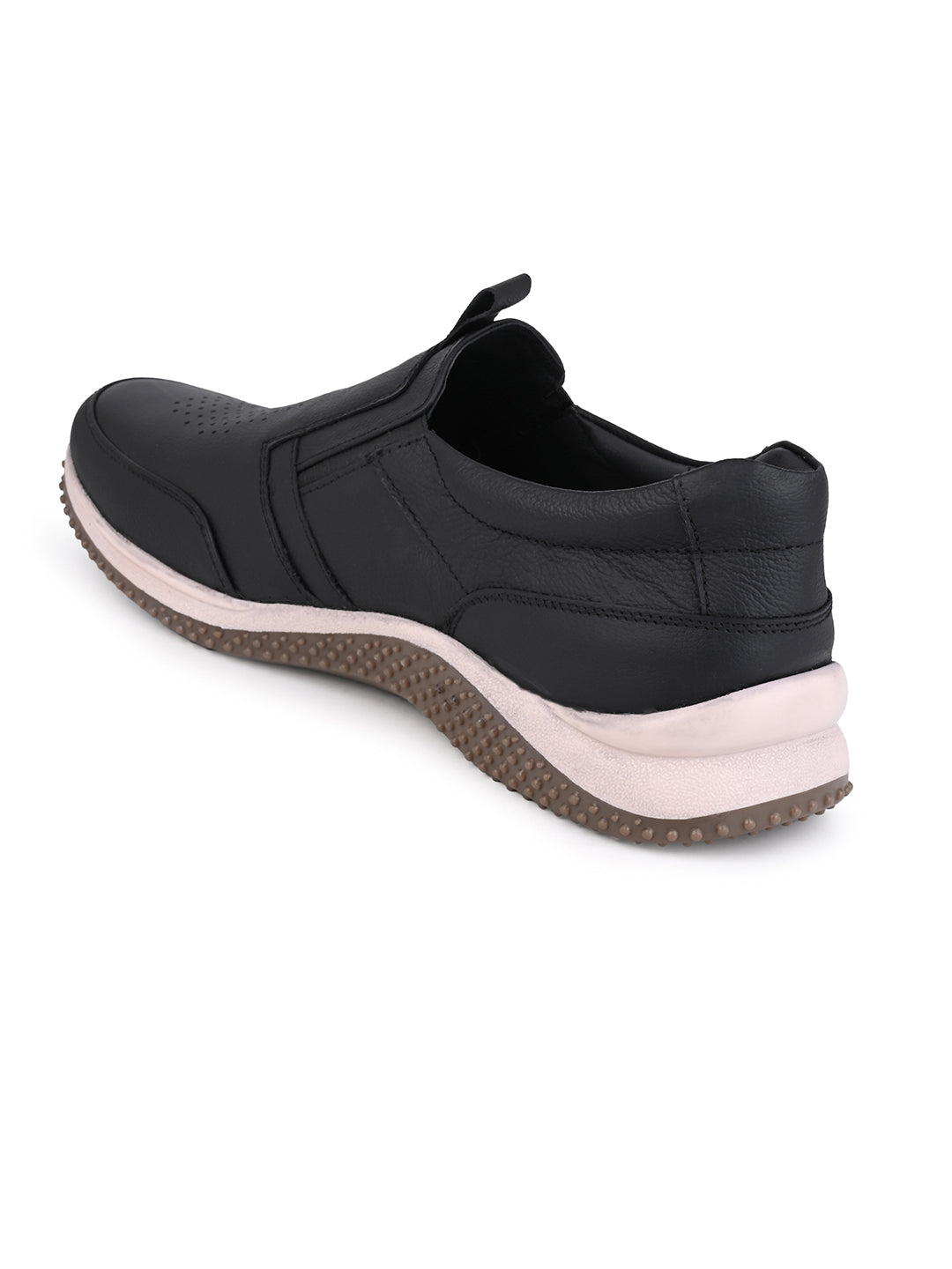 Men's Black Leather Slip-On Casual Sneakers