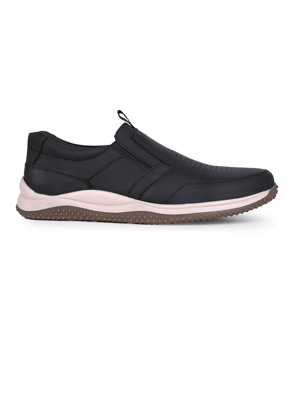 Men's Black Leather Slip-On Casual Sneakers