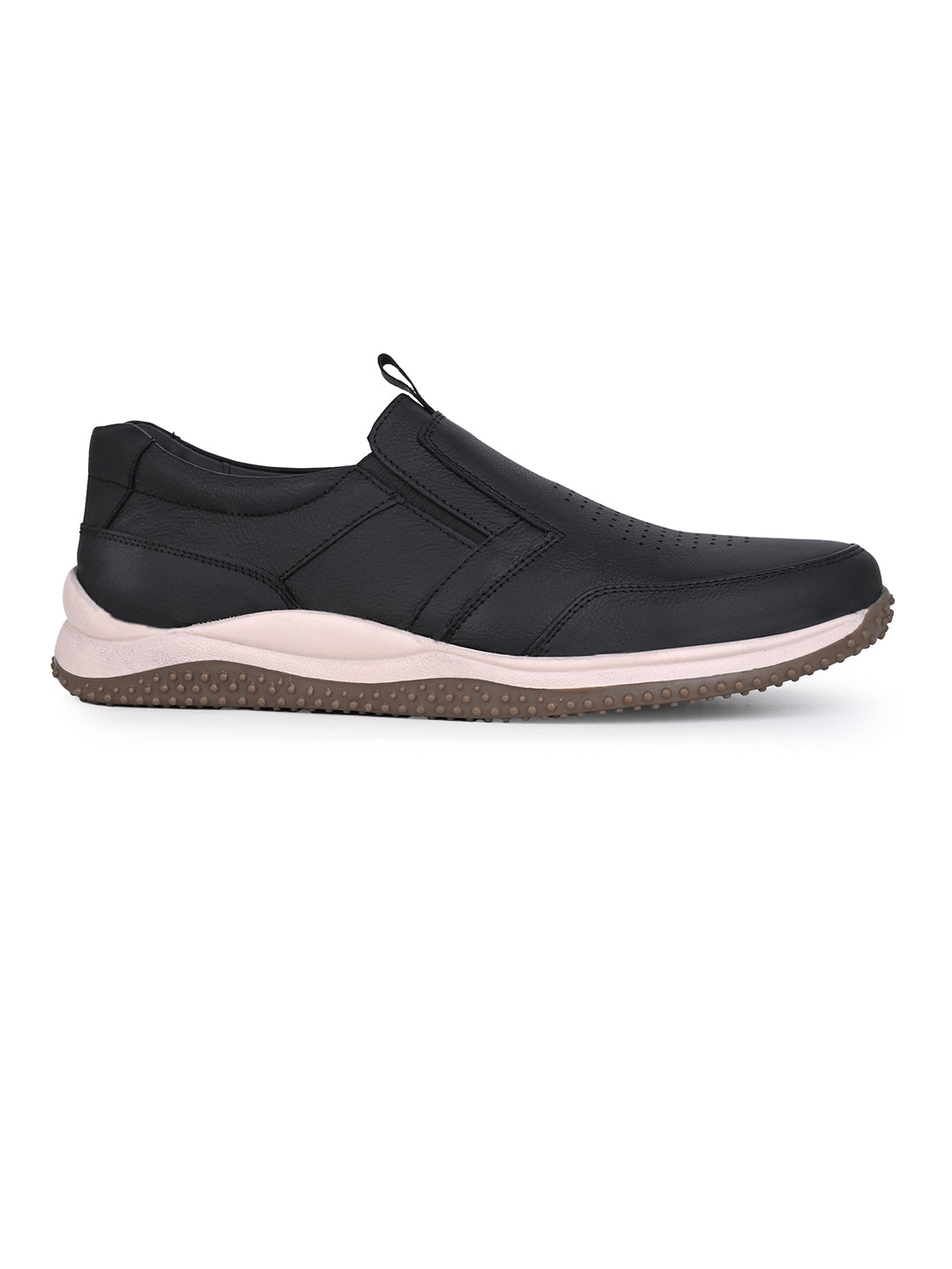 Men's Black Leather Slip-On Casual Sneakers