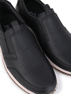 Men's Black Leather Slip-On Casual Sneakers