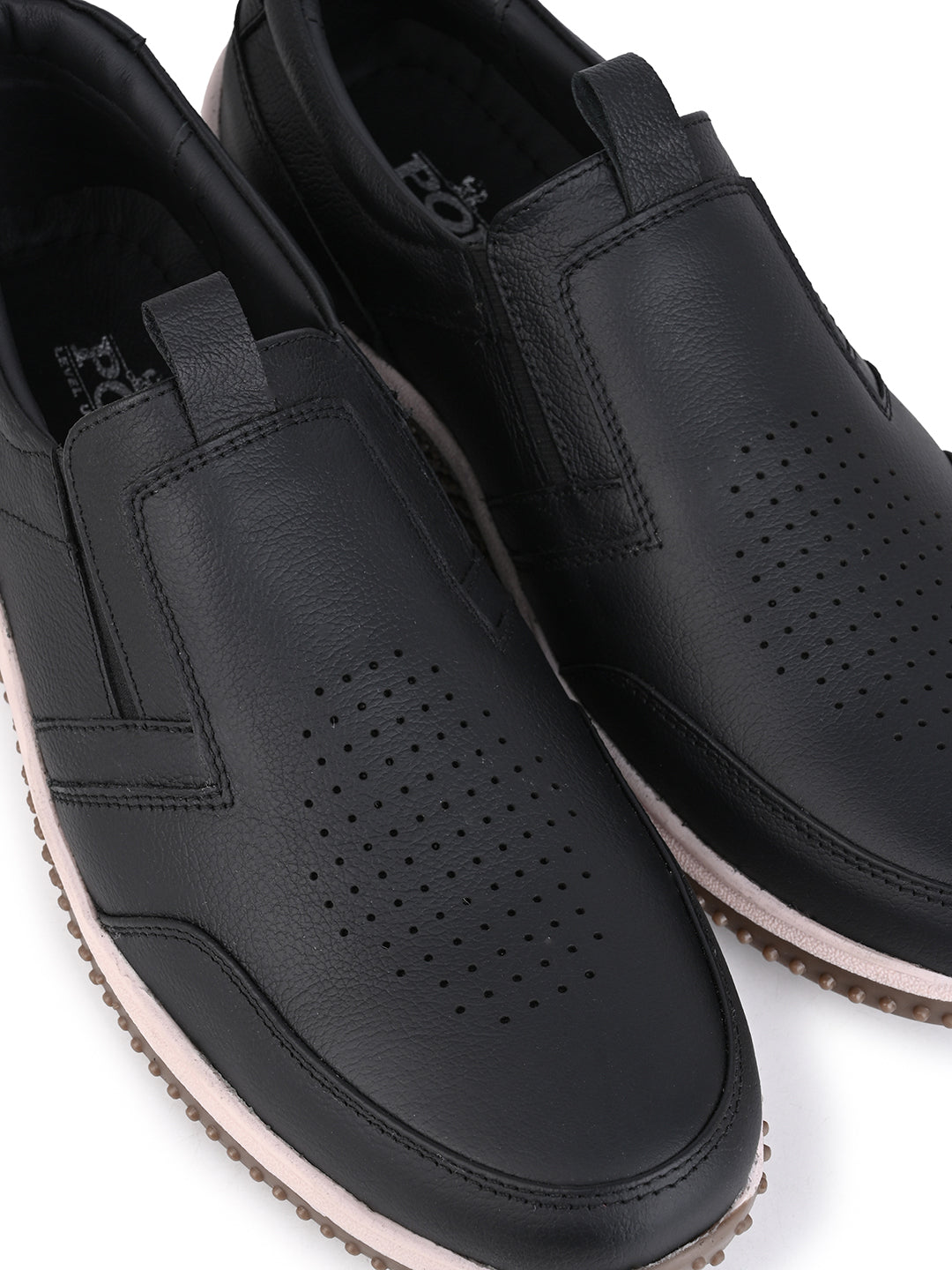 Men's Black Leather Slip-On Casual Sneakers