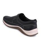 Men's Black Leather Slip-On Casual Sneakers with Contrast Stitching