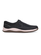 Men's Black Leather Slip-On Casual Sneakers with Contrast Stitching