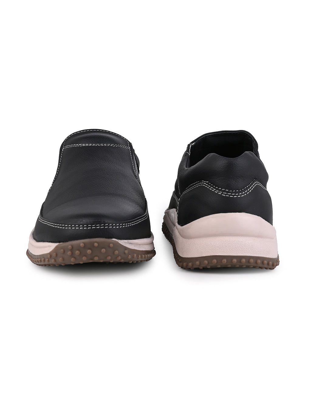 Men's Black Leather Slip-On Casual Sneakers with Contrast Stitching