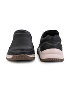 Men's Black Leather Slip-On Casual Sneakers with Contrast Stitching