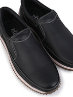 Men's Black Leather Slip-On Casual Sneakers with Contrast Stitching