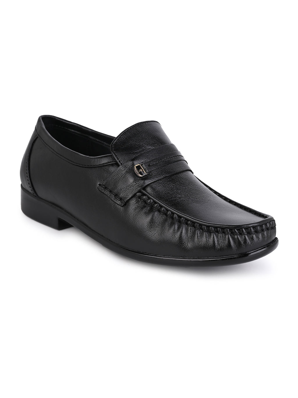 Men's Black Leather Formal Loafers with Buckle Detail