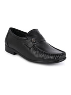 Men's Black Leather Formal Loafers with Buckle Detail