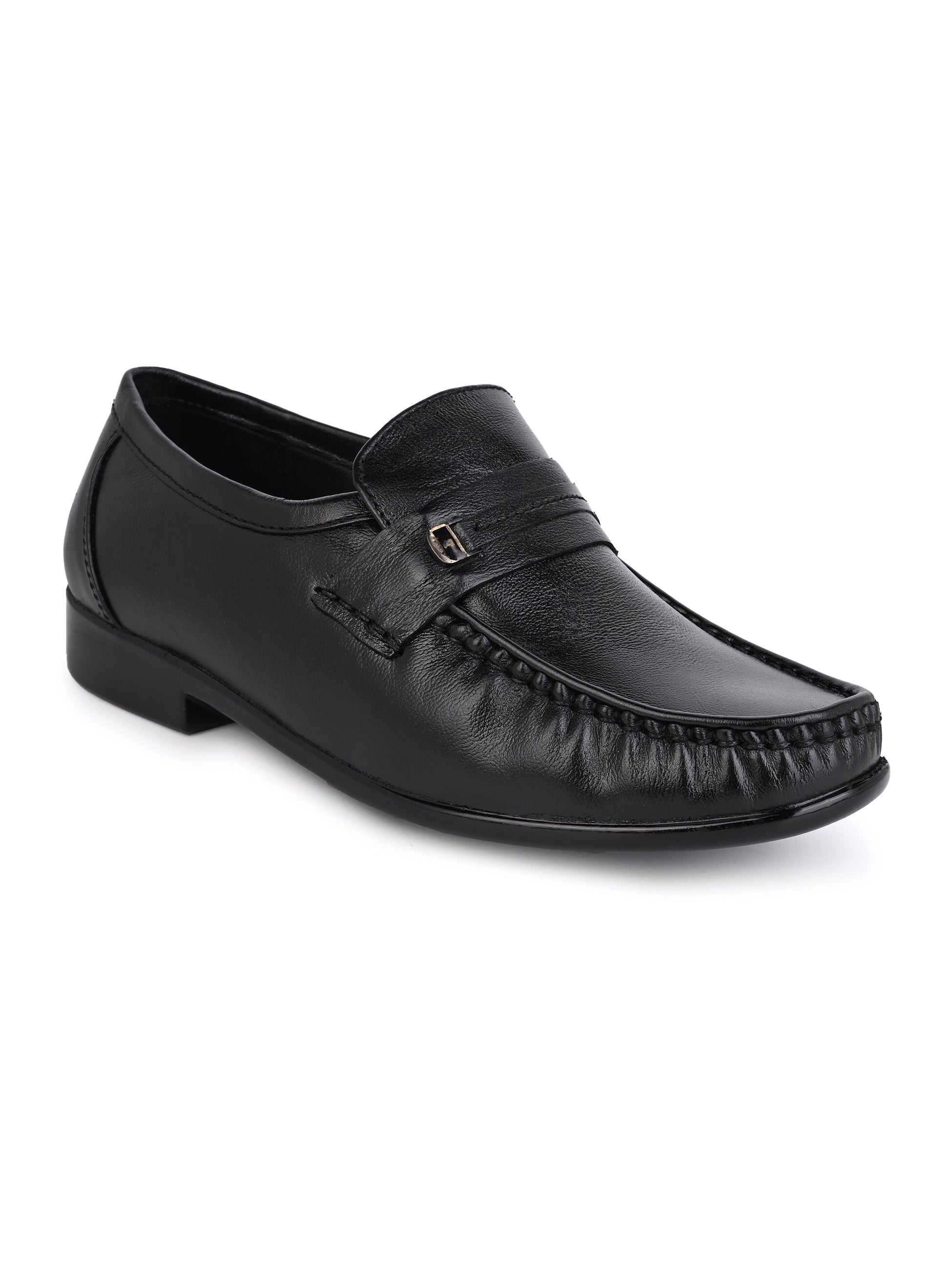 Men's Black Leather Formal Loafers with Buckle Detail