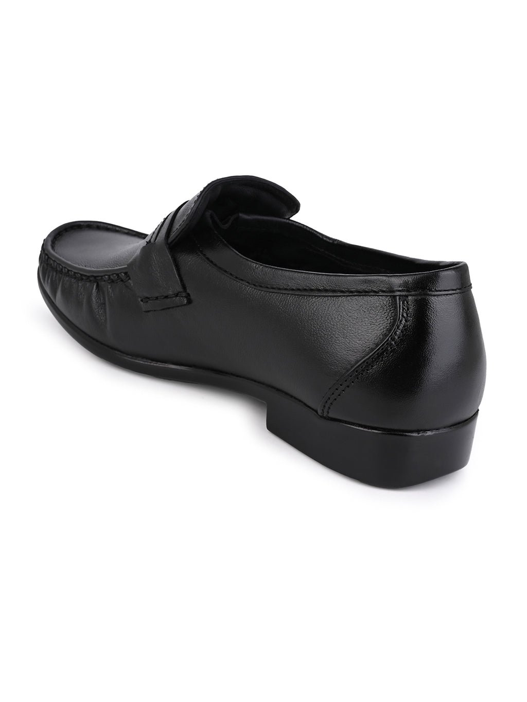 Men's Black Leather Formal Loafers with Buckle Detail