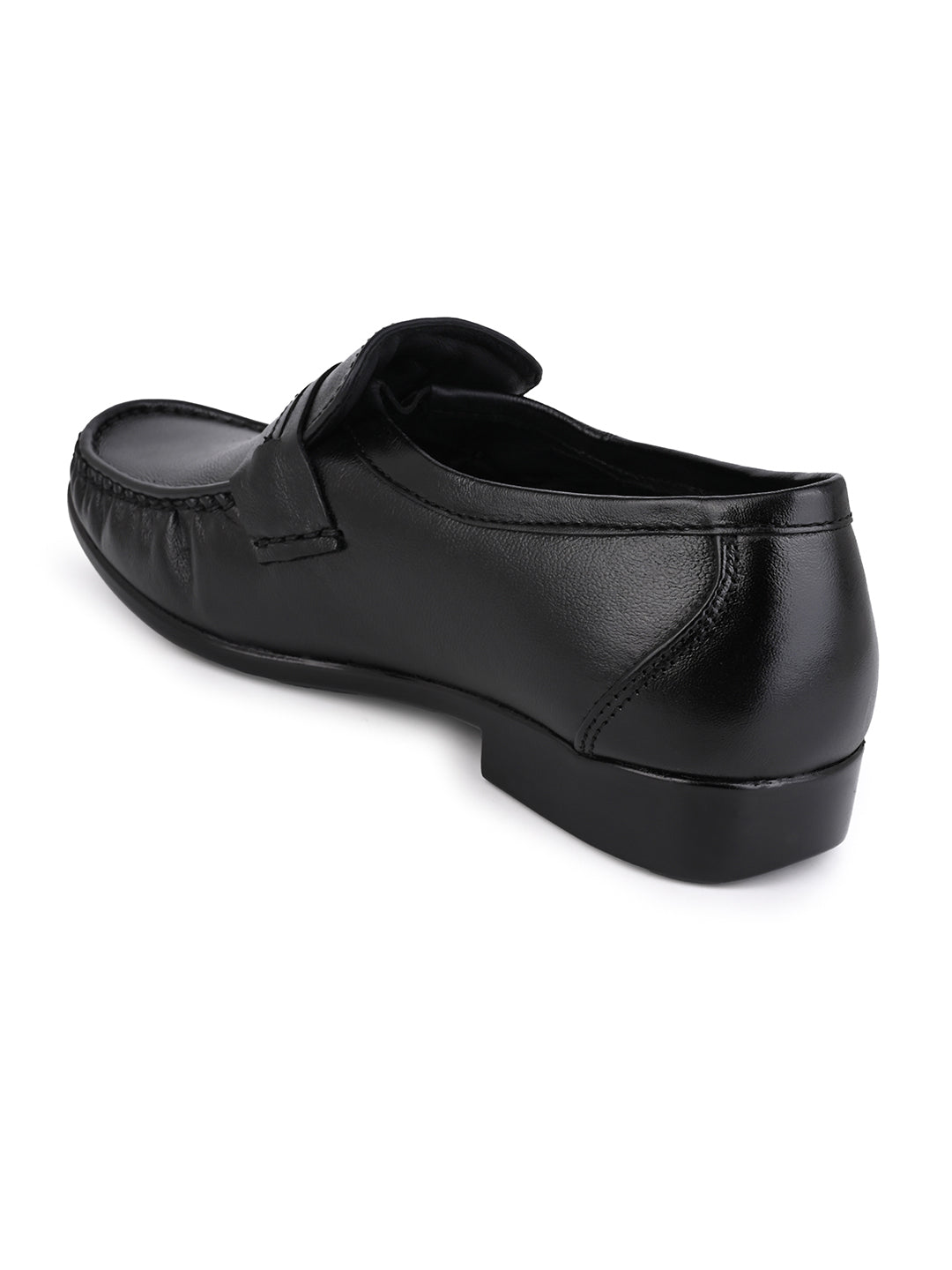 Men's Black Leather Formal Loafers with Buckle Detail
