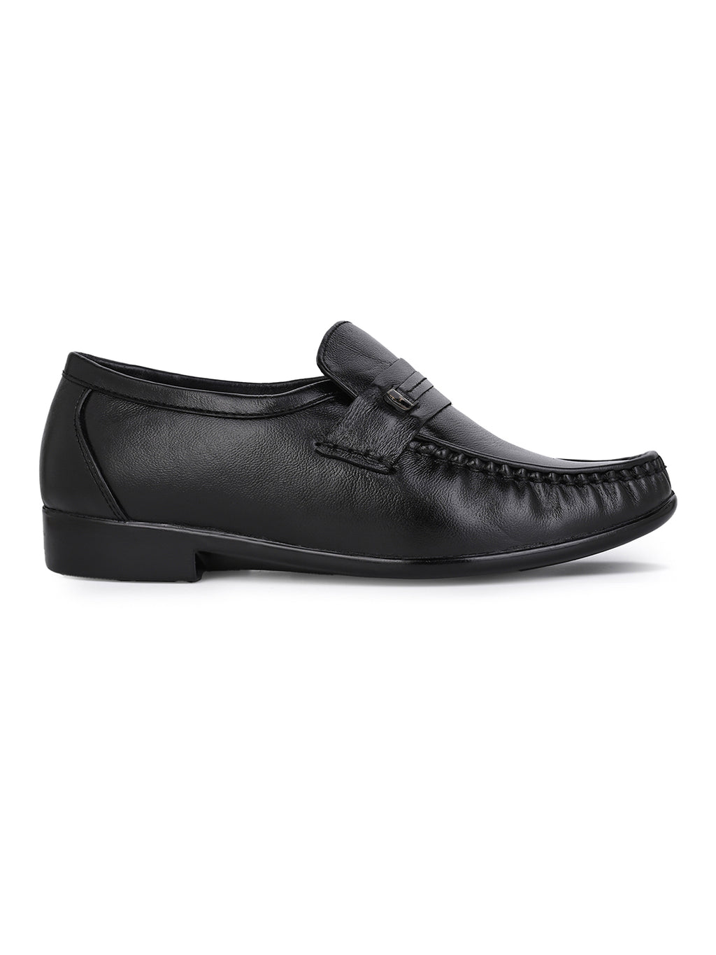 Men's Black Leather Formal Loafers with Buckle Detail