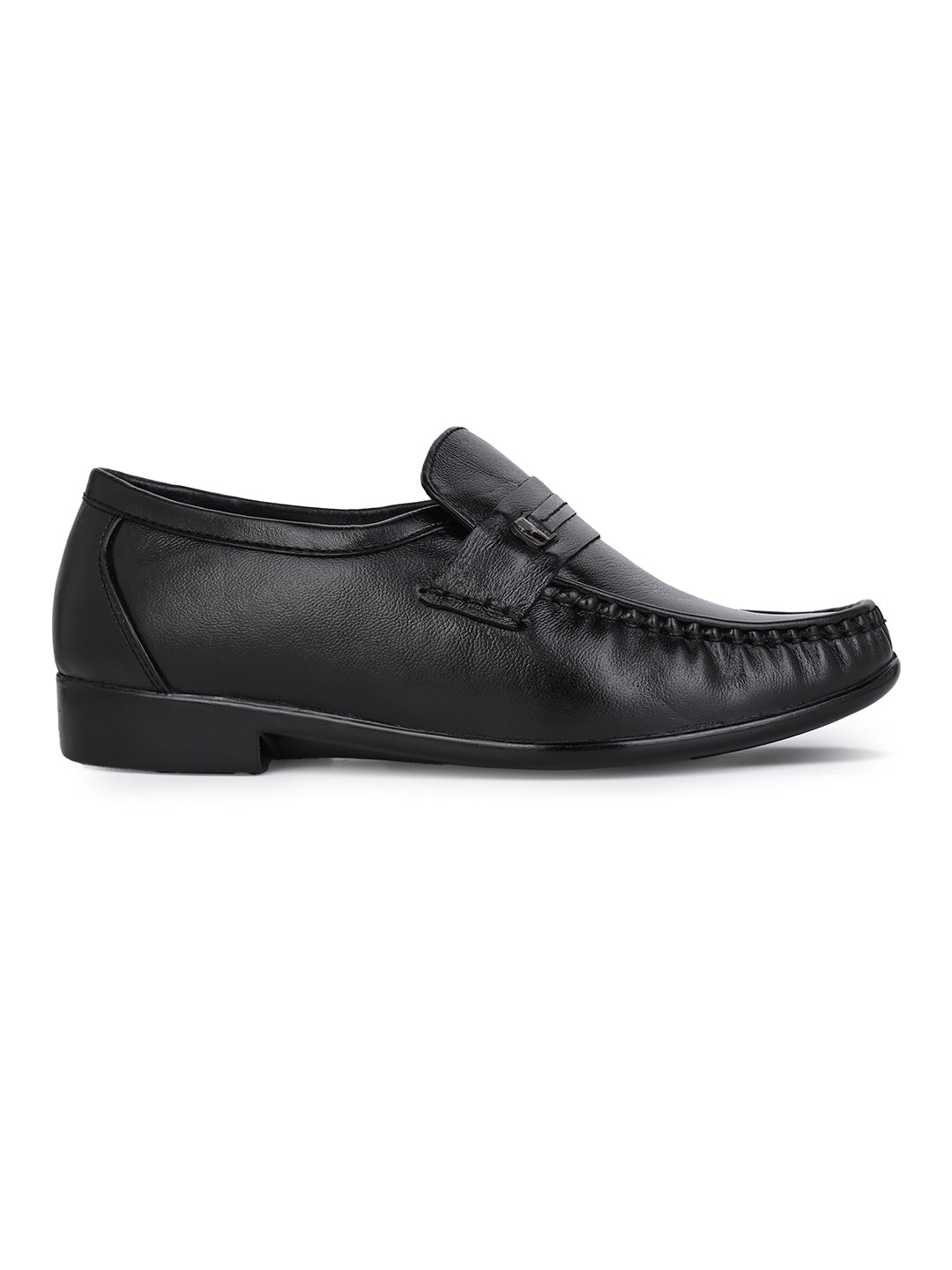 Men's Black Leather Formal Loafers with Buckle Detail