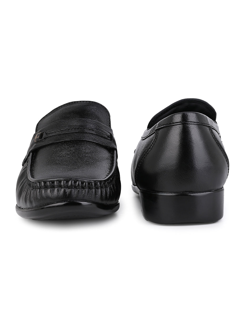 Men's Black Leather Formal Loafers with Buckle Detail