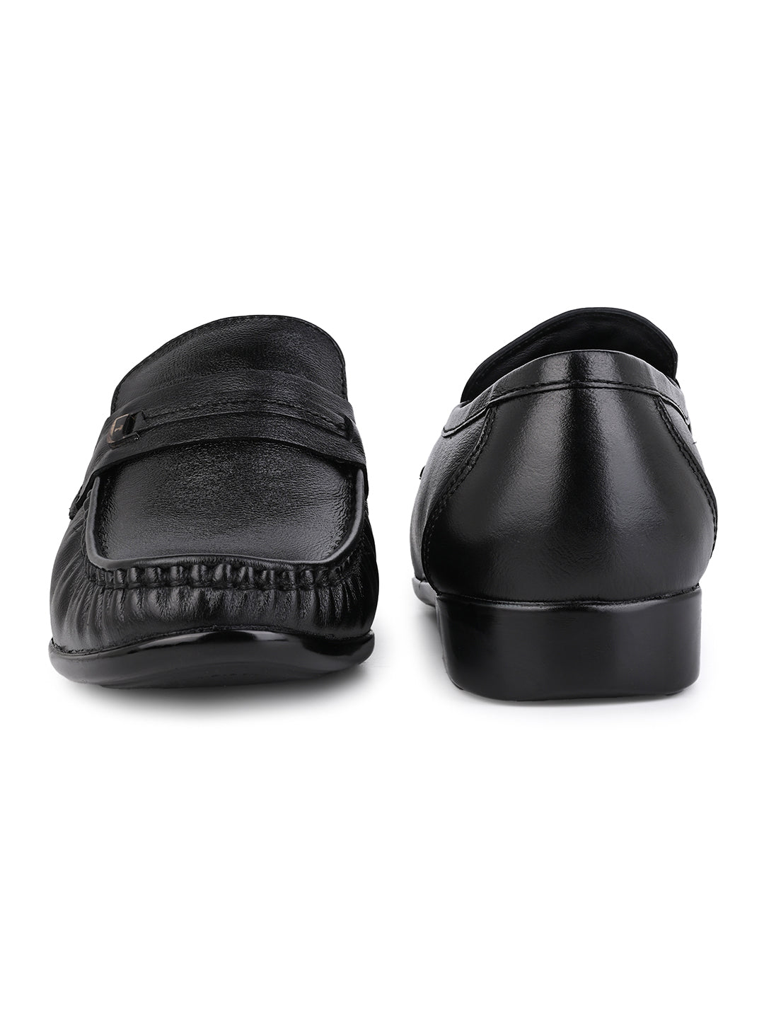 Men's Black Leather Formal Loafers with Buckle Detail