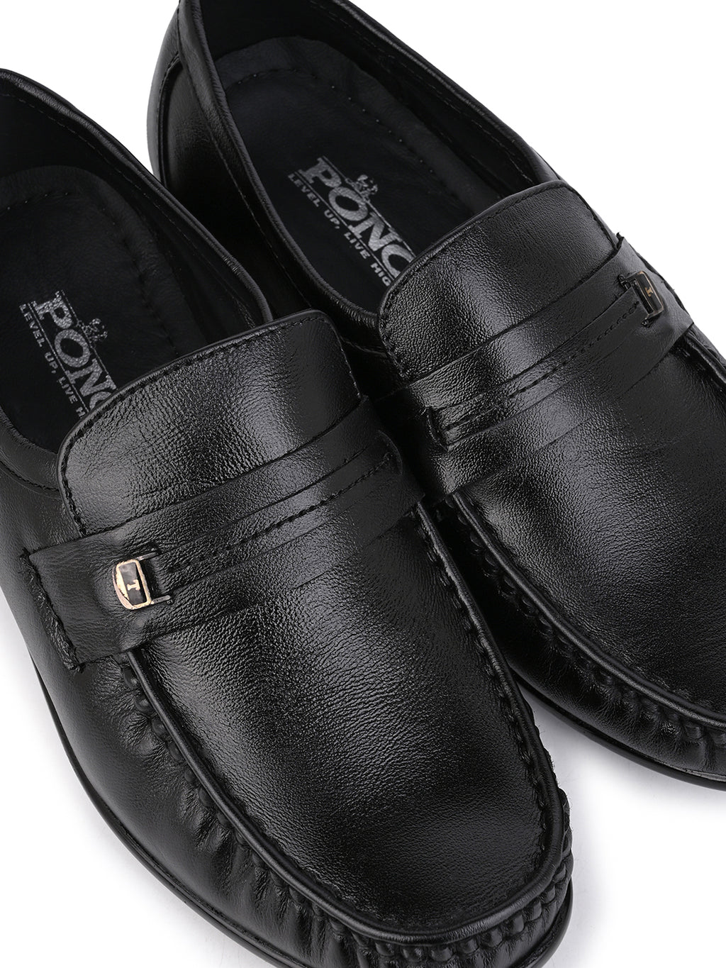Men's Black Leather Formal Loafers with Buckle Detail
