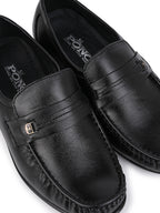 Men's Black Leather Formal Loafers with Buckle Detail