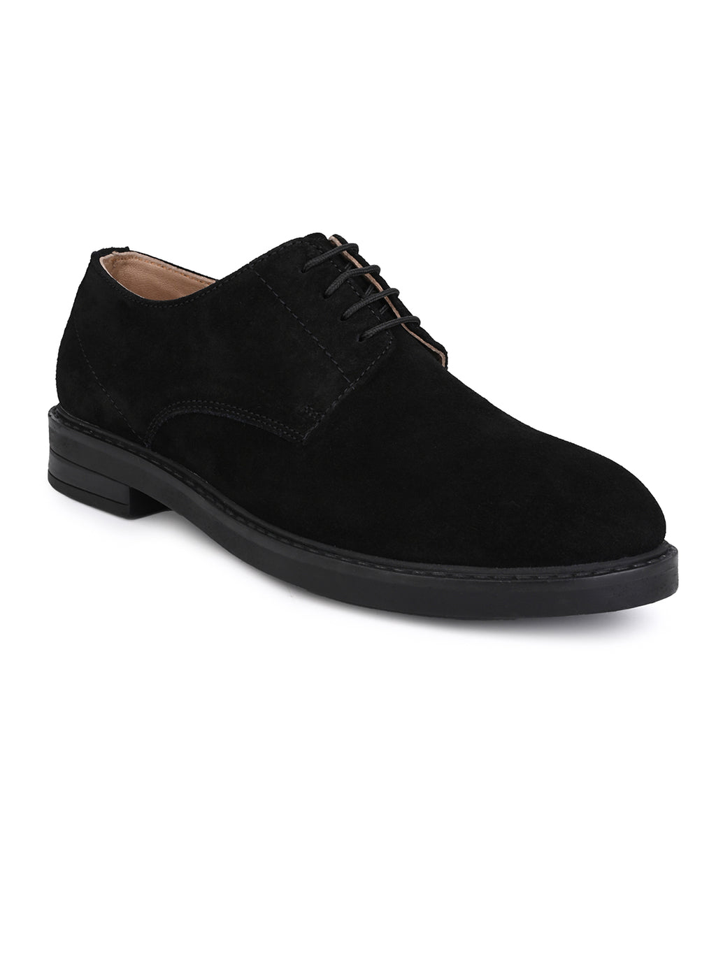 Men's Black Suede Leather Derby Lace-Up Shoes