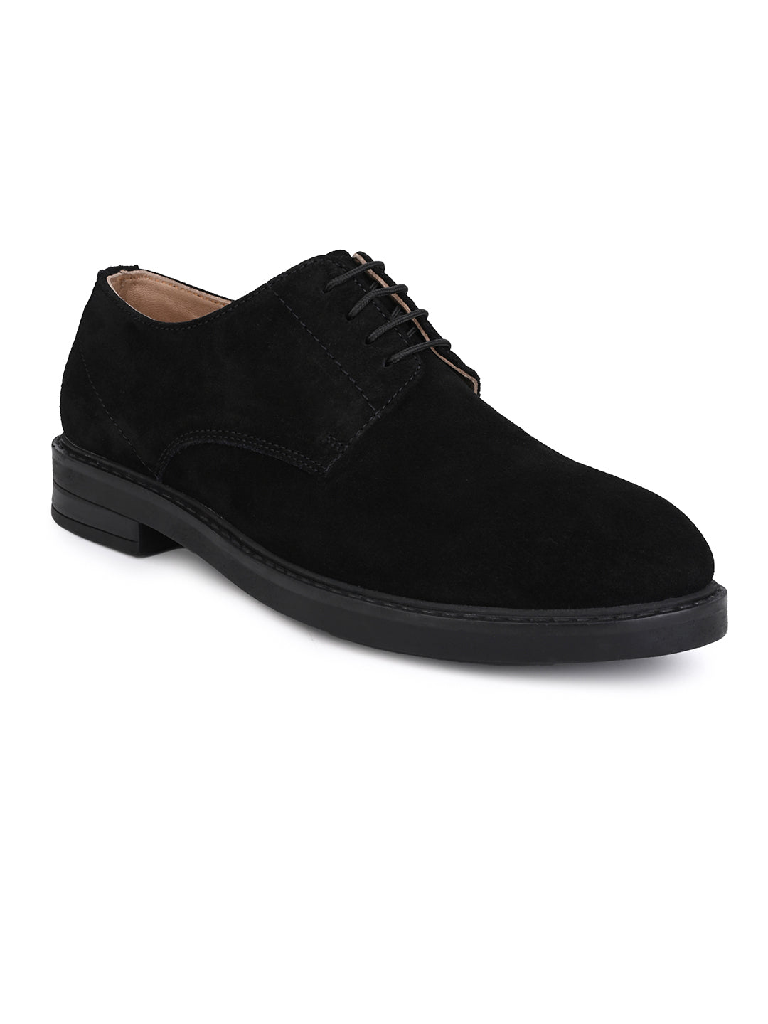 Men's Black Suede Leather Derby Lace-Up Shoes