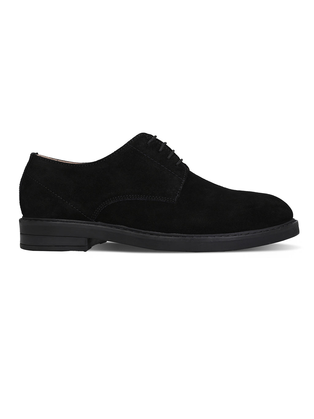 Men's Black Suede Leather Derby Lace-Up Shoes